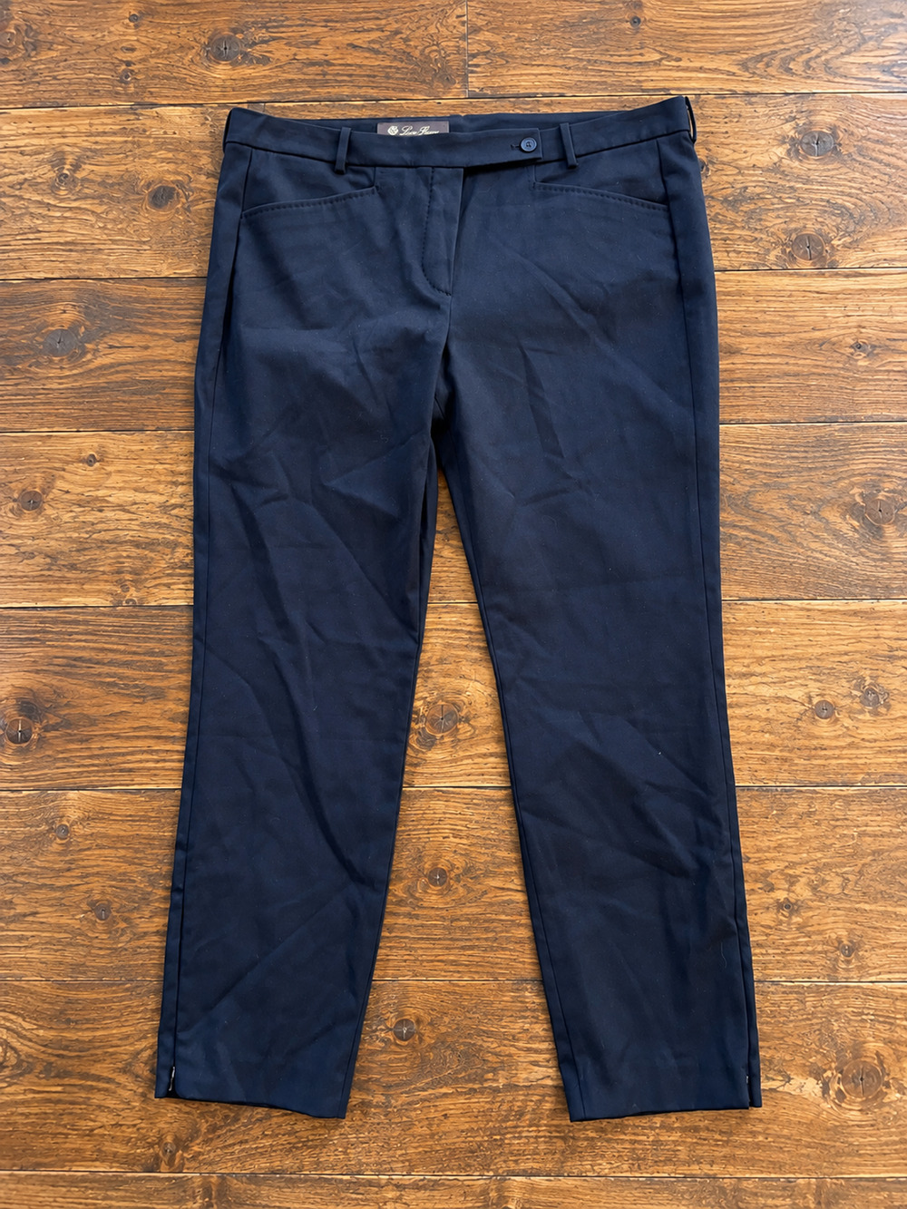 Loro Piana Women’s Cotton Stretch Slim Pants Black Italy Sz 48 US 12 36x26